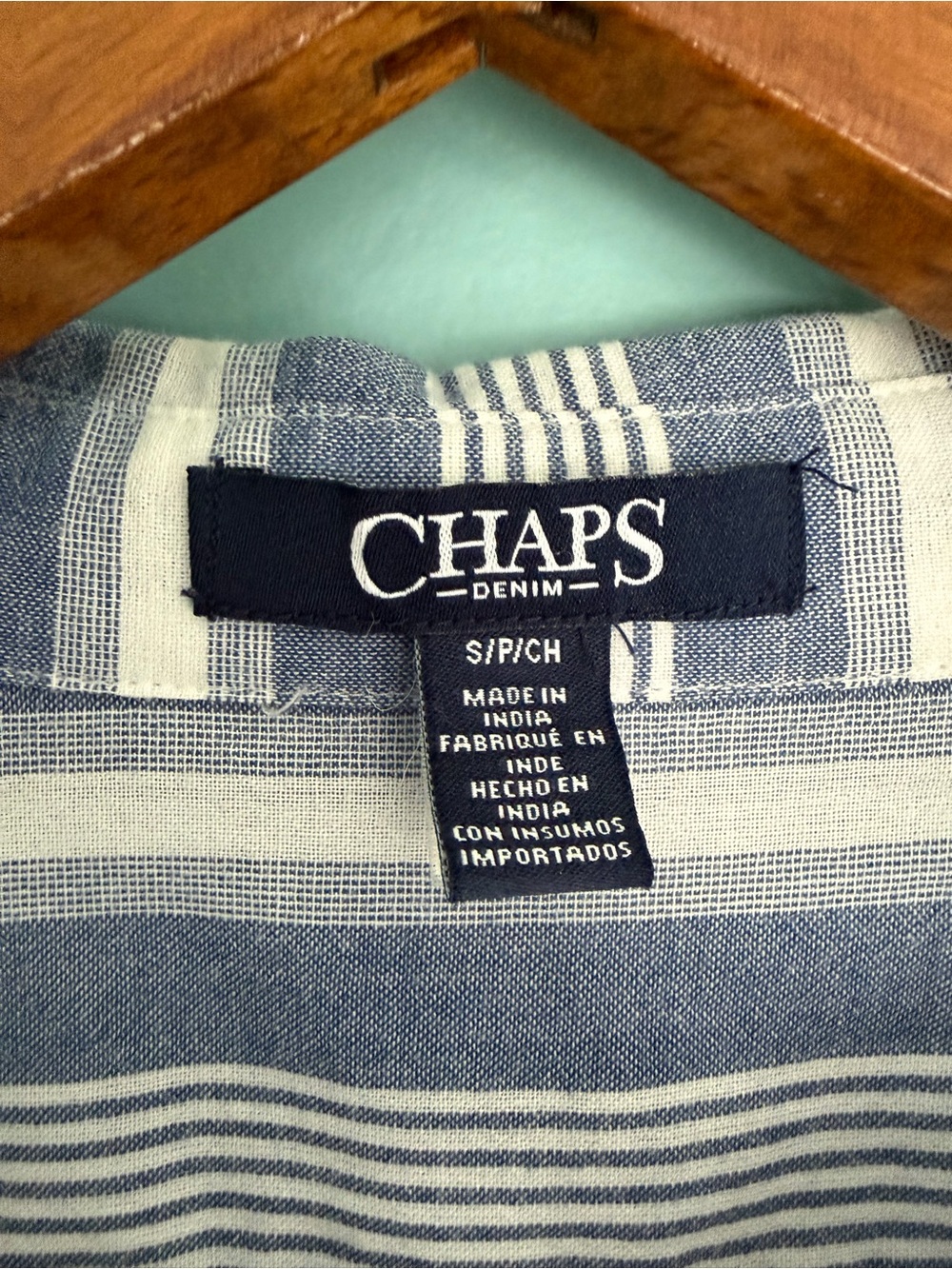 CHAPS Denim Striped Button Down Shirt Blue White Small - Picture 4 of 5
